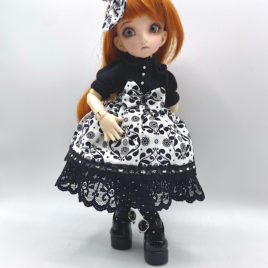 YoSD Black and White Floral Lolita Skirt and Bow